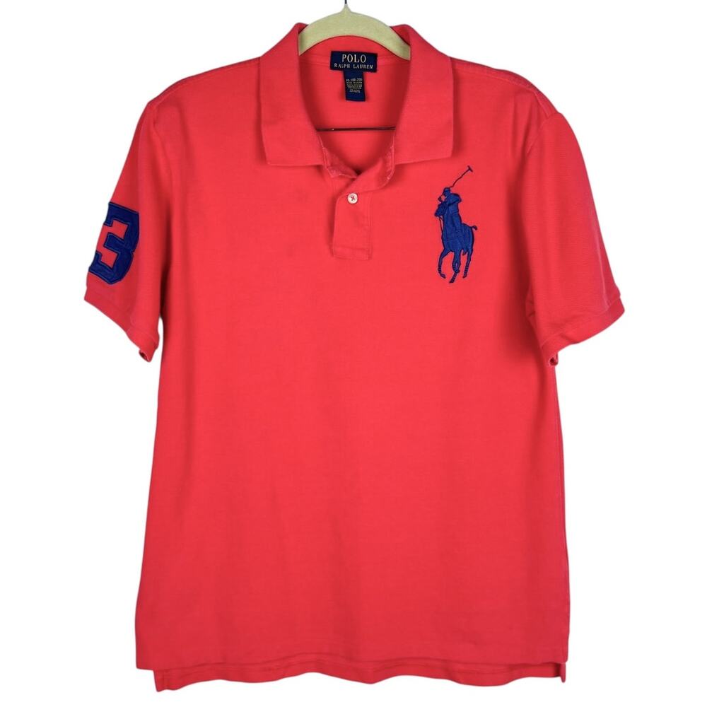 Big Pony Polo by Ralph Lauren Coral Short Sleeve Polo with Navy Embroidery